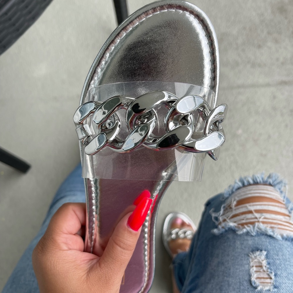 Silver slides sandals